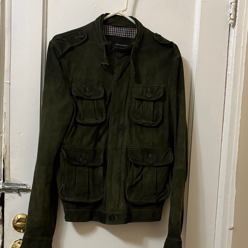 DSQUARED2 Suede Leather  Dark Green Men's Field Jacket Size 50”